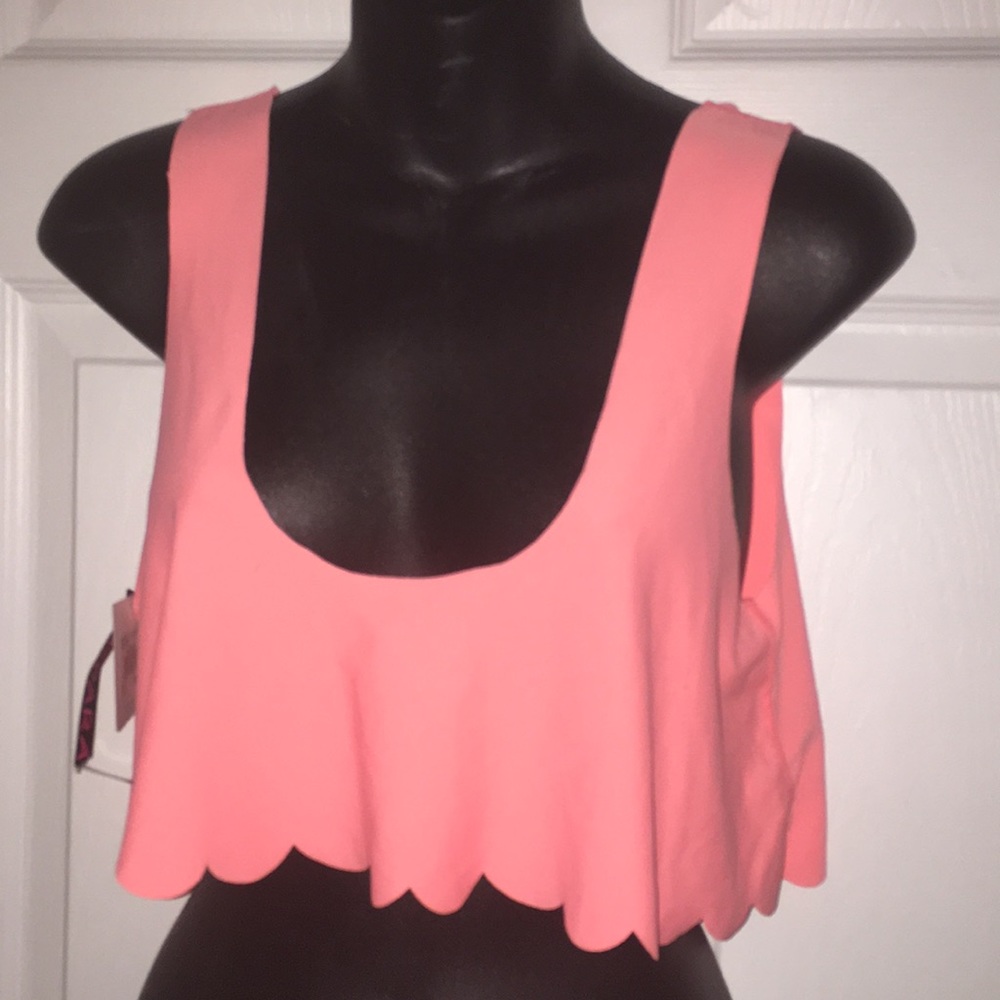 Peachy pink scuba scalloped edge cover up top